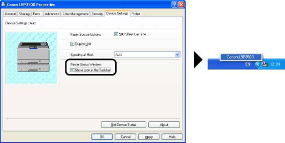 Displaying The Printer Status Window